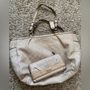 Coach Beige & Gold Tote and Wallet Bundle